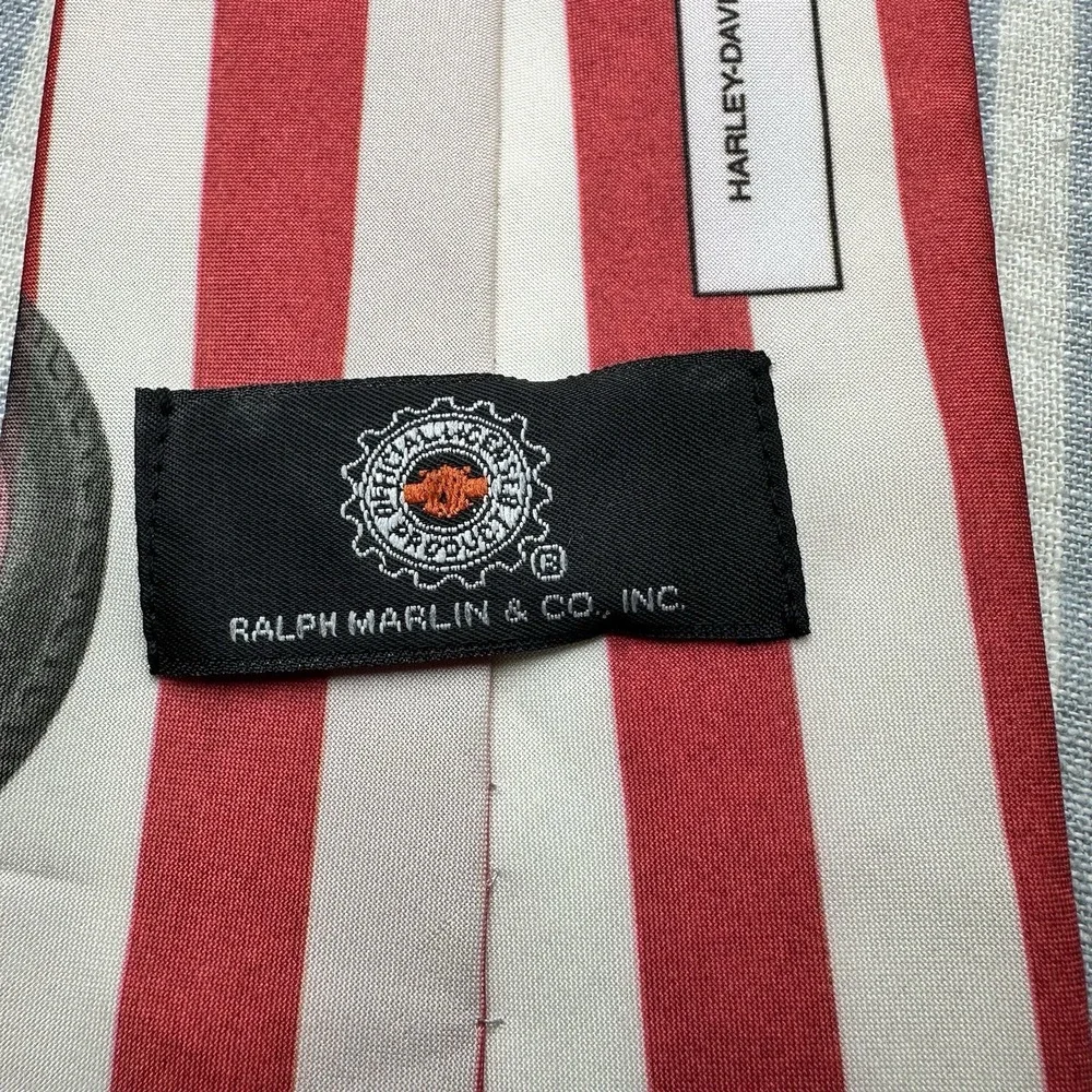 Harley-Davidson Fat‎ Boy Silk Tie USA Flag Ralph Marlin 2000 Made USA READ